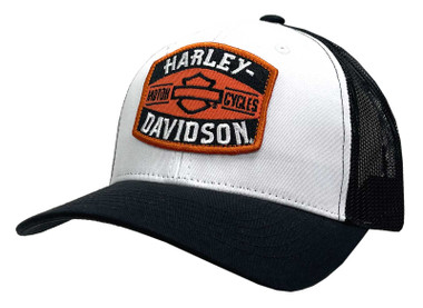 Harley-Davidson Men's Belt Adjustable Snapback Mesh Trucker Hat - White/Black - Wisconsin Harley-Davidson