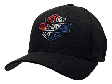 Harley-Davidson Men's RWB Bar & Shield Logo Stretch Fit Baseball Cap - Black - Wisconsin Harley-Davidson