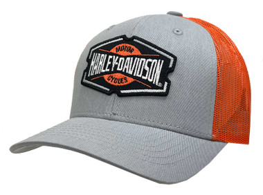 Harley-Davidson Men's Vital Adjustable Snapback Mesh Trucker Hat - Gray/Orange - Wisconsin Harley-Davidson