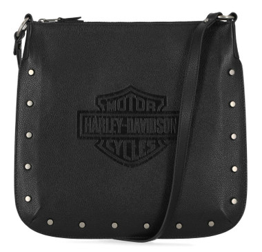 Harley-Davidson Women's Flat Studded Bar & Shield Crossbody Bag - Black - Wisconsin Harley-Davidson