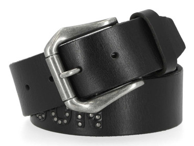 Harley-Davidson Men's H-D Riveted Leather Letters Logo Leather Belt - Black - Wisconsin Harley-Davidson