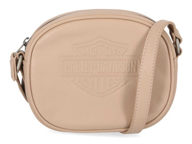 Harley-Davidson Women's Flat Studded Bar & Shield Leather Crossbody Bag - Tan - Wisconsin Harley-Davidson