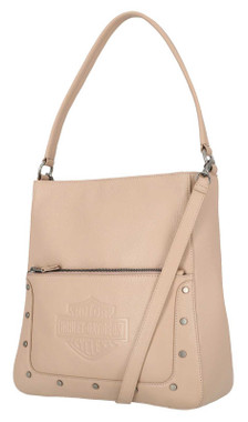 Harley-Davidson Women's Flat Studded Bar & Shield  Shopper Hobo Bag - Tan - Wisconsin Harley-Davidson