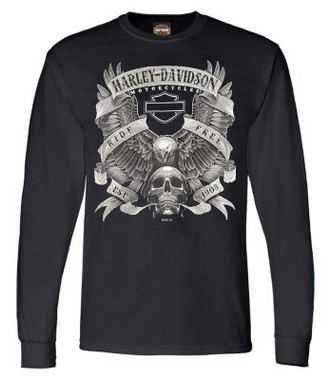 Harley-Davidson Men's Fastened Bar & Shield Crew-Neck Long Sleeve Shirt - Black - Wisconsin Harley-Davidson