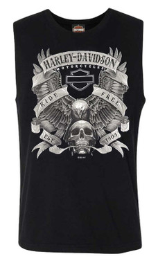 Harley-Davidson Men's Fastened Bar & Shield Sleeveless Cotton Muscle Tee, Black - Wisconsin Harley-Davidson