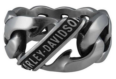 Harley-Davidson Men's H-D Logo Curb Link Ring, Antique Stainless Steel - Wisconsin Harley-Davidson