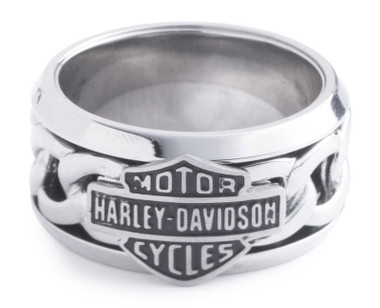 Harley-Davidson Men's Bar & Shield Logo Link Band Ring, Stainless Steel - Wisconsin Harley-Davidson