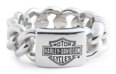 Harley-Davidson Men's Bar & Shield Logo Curb Link Ring, Stainless Steel - Wisconsin Harley-Davidson