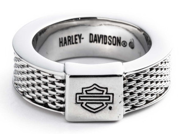Harley-Davidson Women's Mesh Chain Bar & Shield Logo Ring, Silver Plating - Wisconsin Harley-Davidson