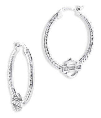 Harley-Davidson Women's Openwork Bar & Shield Hoop Earrings, Sterling Silver - Wisconsin Harley-Davidson