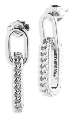 Harley-Davidson Women's Double Chain Link Post Earrings - Silver Plating - Wisconsin Harley-Davidson