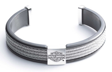 Harley-Davidson Men's 8.25 inch Bar & Shield Logo Wire Coil Cuff Bracelet, Steel - Wisconsin Harley-Davidson