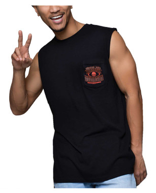 Harley-Davidson Men's Arched Fangs Sleeveless Chest Pocket Muscle Tee, Black - Wisconsin Harley-Davidson