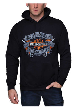 Harley-Davidson Men's Gravity Bar & Shield Logo Pullover Fleece Hoodie - Black - Wisconsin Harley-Davidson