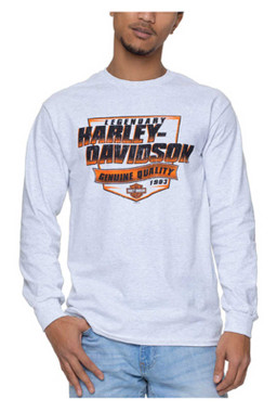 Harley-Davidson Men's Switch Shield Crew-Neck Long Sleeve Shirt - Ash Gray - Wisconsin Harley-Davidson