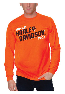 Harley-Davidson Men's Block H-D Long Sleeve Crew-Neck Shirt - Safety Orange - Wisconsin Harley-Davidson