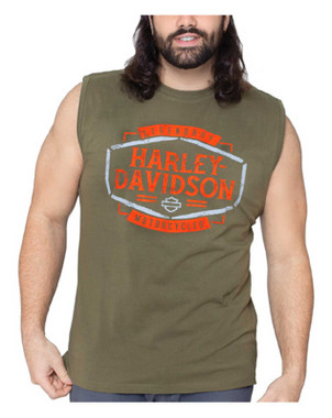 Harley-Davidson Men's Ragged Sleeveless Cotton Muscle Shirt, Military Green - Wisconsin Harley-Davidson