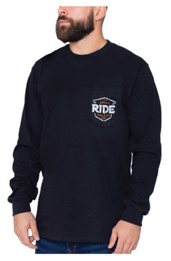 Harley-Davidson Men's Brash Ride Chest Pocket Long Sleeve Cotton Shirt, Black - Wisconsin Harley-Davidson