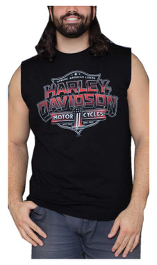 Harley-Davidson Men's Heavyweight #1 Sleeveless Cotton Muscle Shirt, Black - Wisconsin Harley-Davidson