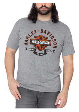 Harley-Davidson Men's Banner Tape Crew-Neck Short Sleeve T-Shirt, Heather Gray - Wisconsin Harley-Davidson