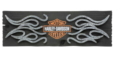 Harley-Davidson Bar & Shield Flames Pub Sign, Wood & Metal Sign- 27.5 x 9.25 in. - Wisconsin Harley-Davidson