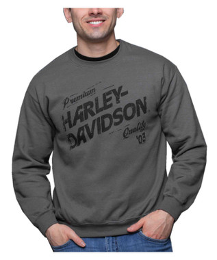 Harley-Davidson Men's Premium Crew-Neck Pullover Fleece Sweatshirt, Charcoal - Wisconsin Harley-Davidson