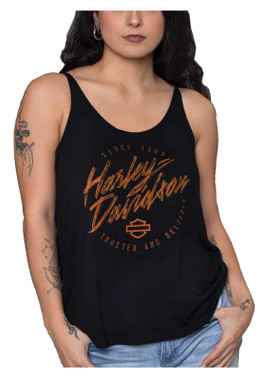 Harley-Davidson Women's Distressed Sketchy Sleeveless Tank Top - Black - Wisconsin Harley-Davidson