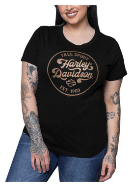 Harley-Davidson Women's Metallic Retro Circle Curved Bottom Short Sleeve T-Shirt - Wisconsin Harley-Davidson