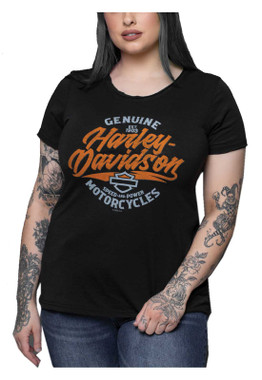 Harley-Davidson Women's Boundary Raw-Edge Scoop Neck Short Sleeve Tee, Black - Wisconsin Harley-Davidson