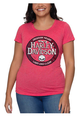 Harley-Davidson Women's Bling Rustic Badge Short Sleeve Crew-Neck T-Shirt, Red - Wisconsin Harley-Davidson