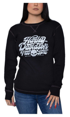 Harley-Davidson Women's Spectre Long Sleeve Thermal Shirt w/ Thumbholes, Black - Wisconsin Harley-Davidson