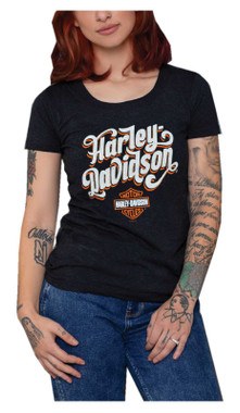 Harley-Davidson Women's Arcane Short Sleeve Scoop Neck T-Shirt - Black - Wisconsin Harley-Davidson