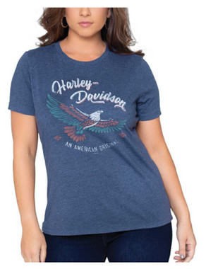 Harley-Davidson Women's Icon Eagle Crew-Neck Short Sleeve Tee, Heather Navy - Wisconsin Harley-Davidson