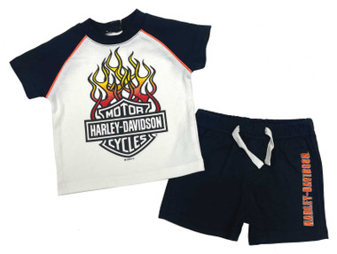 Harley-Davidson Baby Boys' 2-Piece Newborn Knit Raglan T-Shirt & Shorts Set - Wisconsin Harley-Davidson
