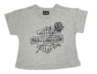 Harley-Davidson Little Girls' Rose Short Sleeve Square Crop T-Shirt - Gray - Wisconsin Harley-Davidson
