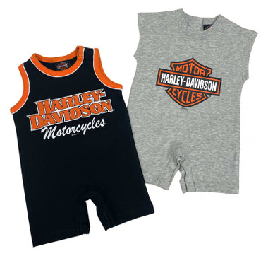 Harley-Davidson Baby Boys' 2-Piece Newborn Sleeveless Romper Set, Black & Gray - Wisconsin Harley-Davidson