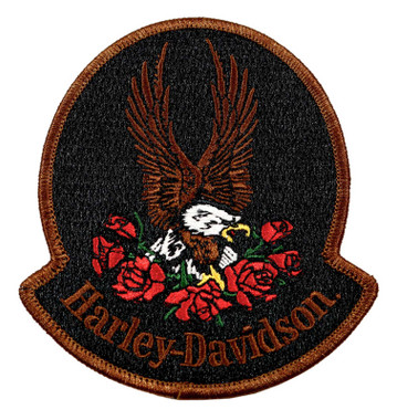 Harley-Davidson 4 in. Embroidered Red Roses & Eagle Emblem Sew-On Patch, Black - Wisconsin Harley-Davidson