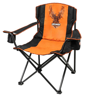 Harley-Davidson Bar & Shield Eagle Folding Chair w/ Storage Bag – Black & Orange - Wisconsin Harley-Davidson