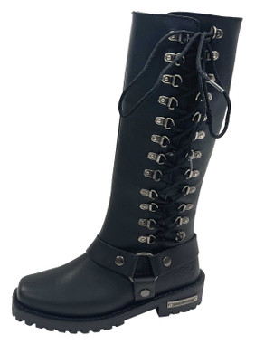 Unik Women's Premium Leather Laced Tall Motorcycle Boots - Black 12000-L - Wisconsin Harley-Davidson