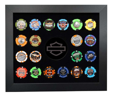 Harley-Davidson Bar & Shield Wooden Poker Chip Frame 14 x 13 in - Holds 20 Chips - Wisconsin Harley-Davidson