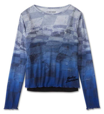 Harley-Davidson Women's Allover Cool Blue Mesh Long Sleeve Top 96503-24VW - Wisconsin Harley-Davidson