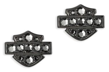 Harley-Davidson Women's Boxed Bar & Shield Stones Stub Earrings, Black - Wisconsin Harley-Davidson