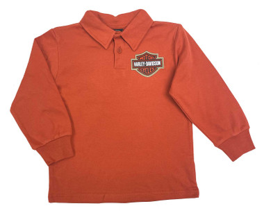 Harley-Davidson Little Boys' Bar & Shield Long Sleeve Knit Rugby Shirt – Orange - Wisconsin Harley-Davidson