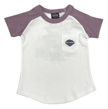 Harley-Davidson Little Girls' Bar & Shield Short Sleeve Pocket Tee – White - Wisconsin Harley-Davidson