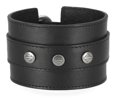 Harley-Davidson Men's Bar & Shield Logo Wide Leather Cuff Bracelet, Black - Wisconsin Harley-Davidson