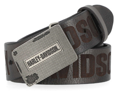Harley-Davidson Men's Grunge H-D Logo Repeat Genuine Leather Belt – Black - Wisconsin Harley-Davidson