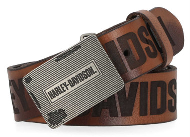Harley-Davidson Men's Grunge H-D Logo Repeat Genuine Leather Belt – Brown - Wisconsin Harley-Davidson