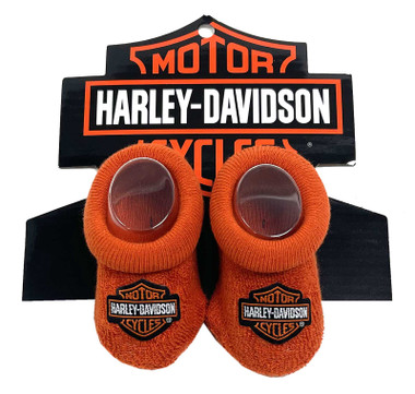 Harley-Davidson Baby Boys' Bar & Shield Patch Newborn Booties Socks – Orange - Wisconsin Harley-Davidson