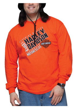 Harley-Davidson Men's Upside Bar & Shield Long Sleeve Crew-Neck Shirt, Orange - Wisconsin Harley-Davidson
