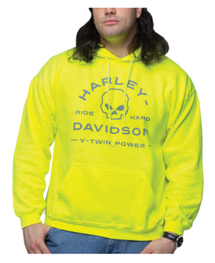 Harley-Davidson Men's Zone Willie G Skull Pullover Hoodie – Safety Green - Wisconsin Harley-Davidson